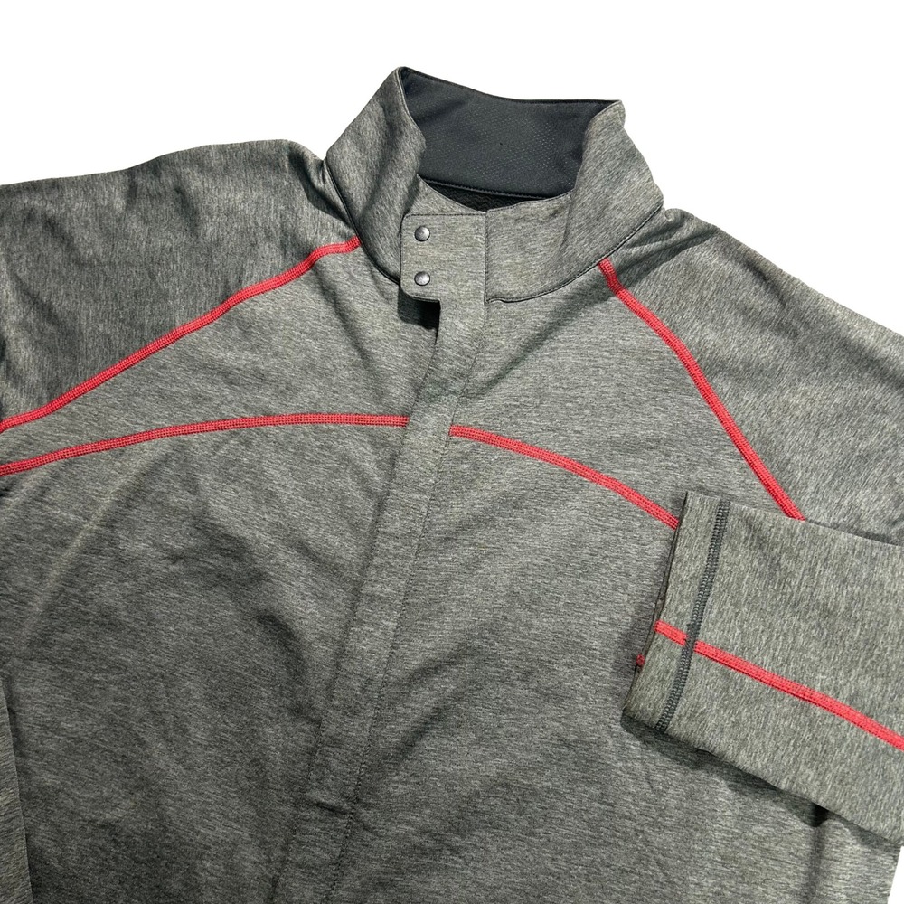 REI Full Zip Jacket Mens XL Gray Powerflyte Red Stitching Thumbholes 870035